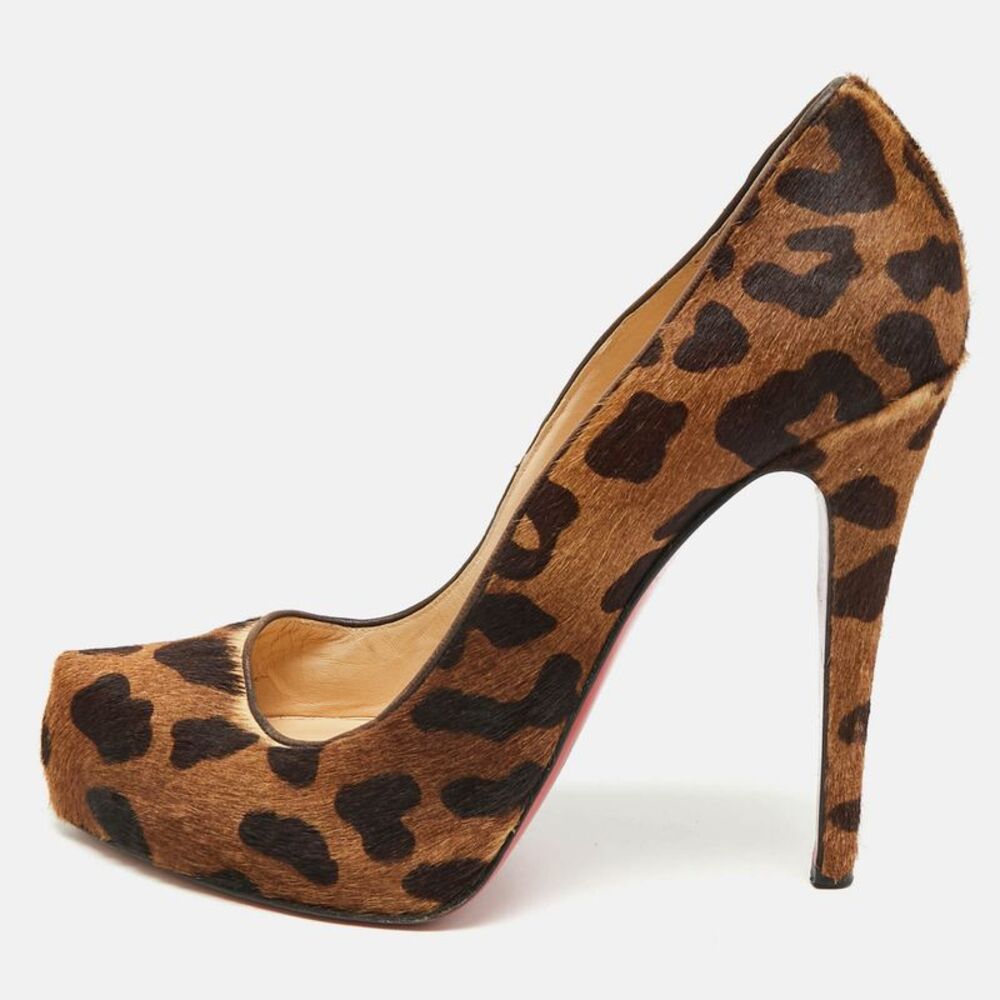 Christian Louboutin Size 39.5 Brown Leopard Print Calf Hair Platform Pumps